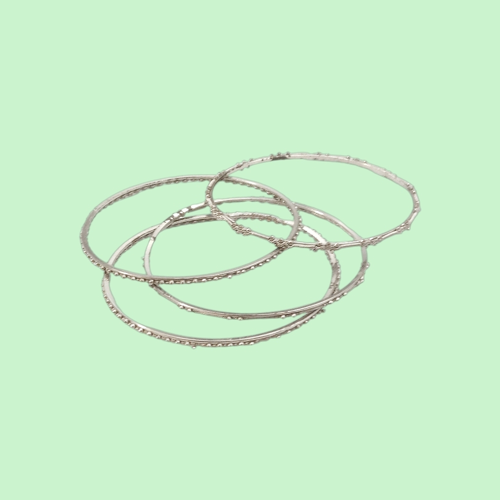 Beautiful Thin Bangles Silver Tone Metal Bracelets w/ Design Accents.
